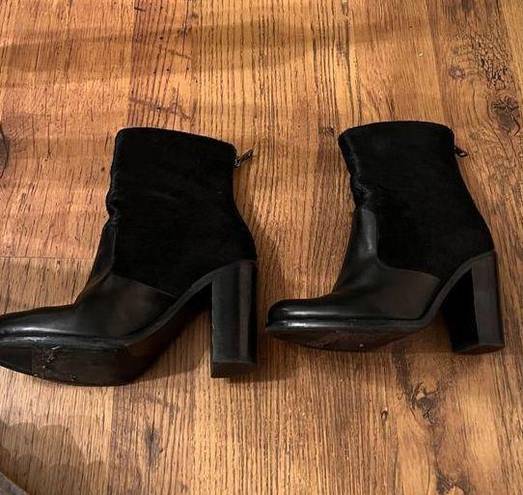 ALL Saints Black Leather Back Zip Ankle Boots Cow hide fur Size 7.5