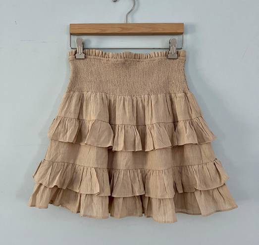 Free The Roses Tan Tiered Smocked Skirt