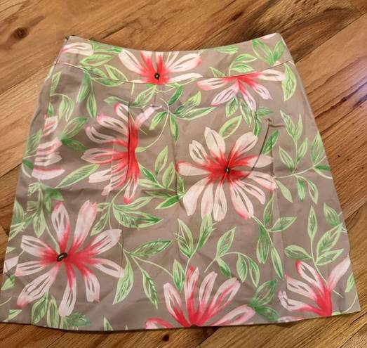 Talbots  Womens Skirt Size 4 Stretch Tropical Floral Pink Green Beige Summer