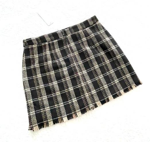 Sage  THE LABEL🍒SIZE XS🍒FRENCH DUO MIXED PLAID MINI SKIRT RAW HEM FULLY LINED