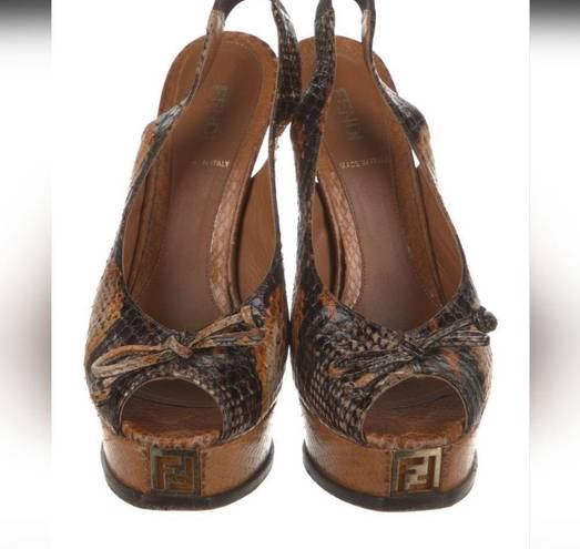 Fendi  Brown Snakeskin Print Slingback Heels Sz 37 (7)