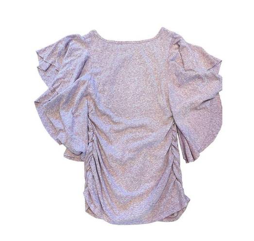 Isabel Maternity  Heathered Purple Short Sleeve Ruffle Top w/  Side Ruching