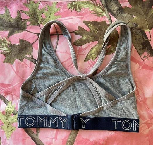 Tommy Hilfiger  grey navy cross back cotton sports bra sparkly silver logo