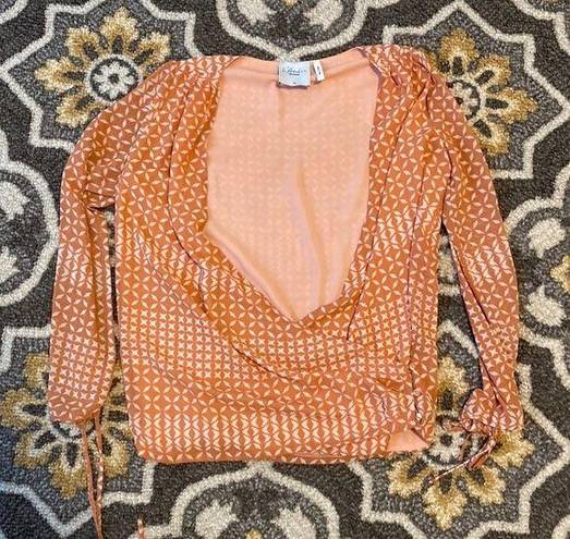 L'Academie Orange Long Sleeve Wrap Blouse