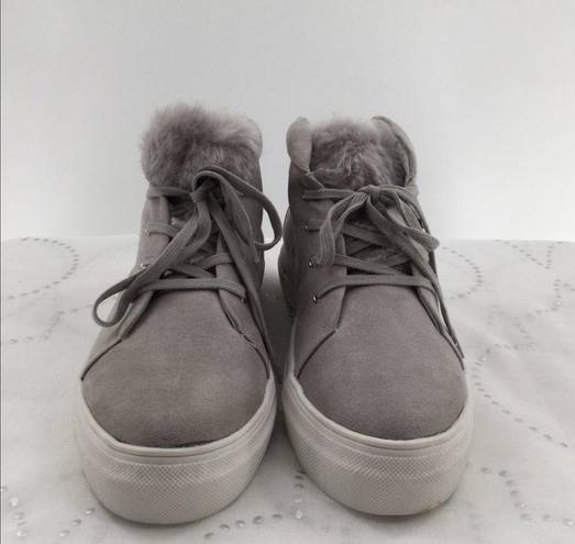 MIA Tillie grey faux fur platform sneakers