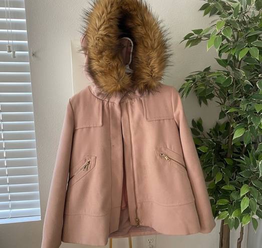 ZARA Women Short Coat With Textured Hood Pink Size M NWT