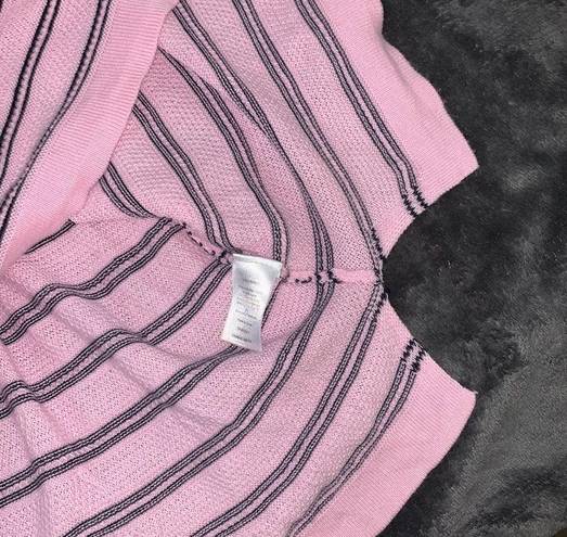 Talbots Size L long bell sleeve, pink and black striped dress/ tunic  100% cotton