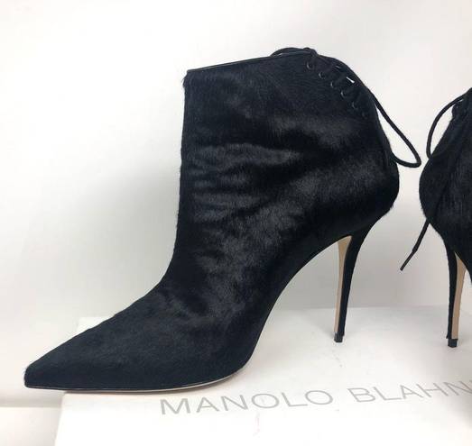 Manolo Blahnik black calf hair pointed booties, size 40, NWOT