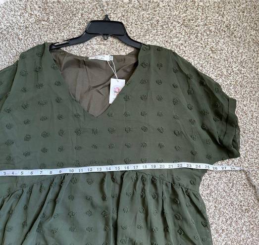 🦋 NWT HBEYYTO Green Polka Dot Sheer Textured Mini Dress Formal Casual XXL