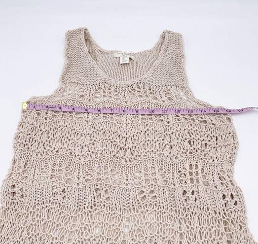 Saint Tropez West  Boho Linen Cotton Open Knit Crochet Tank Top Beige Size Small