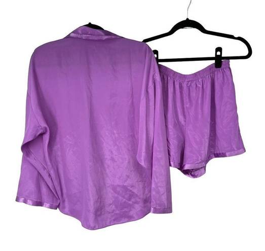 Victoria's Secret Victoria’s Secret Purple Matte Satin Long Sleeve Shorts Pajama Set