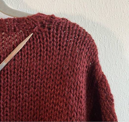 JACK  Winter Sweater Handmade Burgundy Crew Neck 
Puff Sleeve Cable Knit Sz L GUC