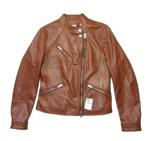 Coach NWT  Uptown Racer in Saddle Sheep Leather Motorcycle Moto Jacket XS $895