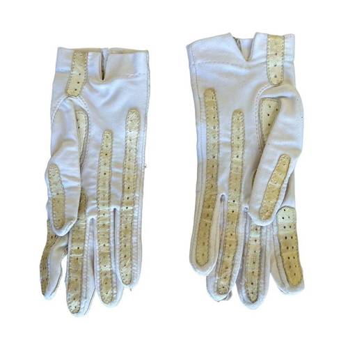 Vintage Driving Car Gloves White Stretch Leather Accent One Size