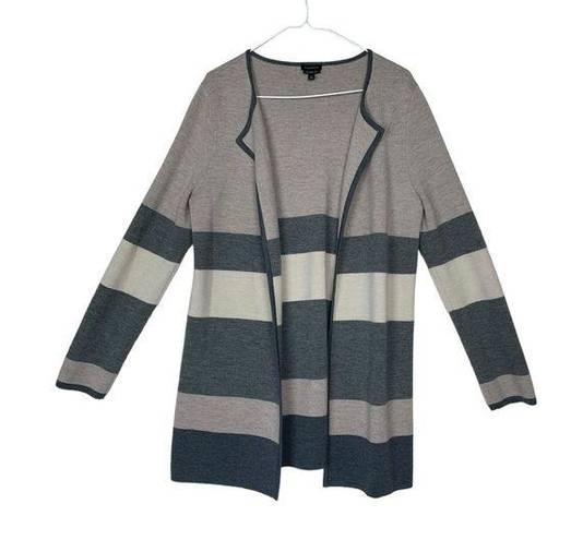 Talbots  women's medium merino wool cardigan open front striped tan gray cream