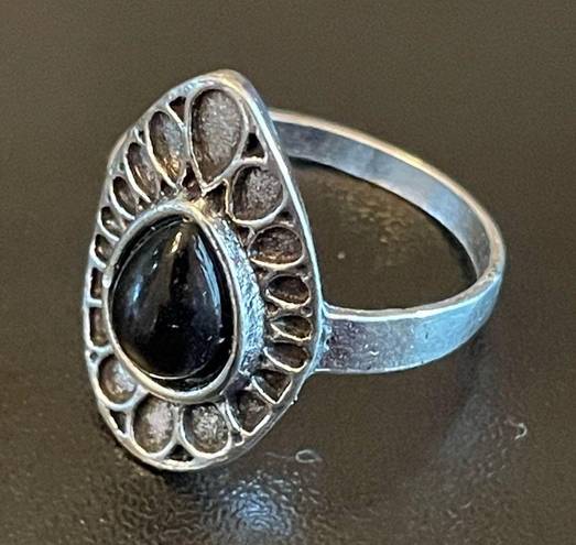 Onyx Vintage black  stone silver plated ring size 6.5