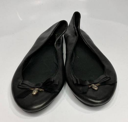 Fossil  black leather ballet flats with bee charm pendant size 10