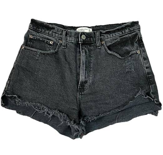 Abercrombie & Fitch  The Mom Short High Rise Curve Love Black 30 Shorts Raw Hems