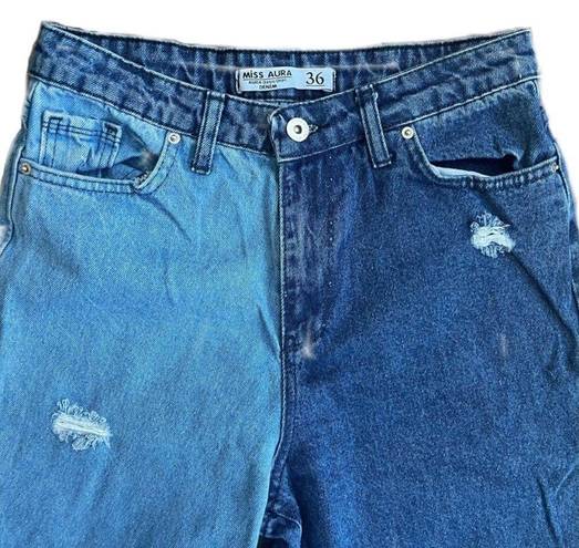 Aura Miss  Two-Tone Distressed Jeans Sz 4 (EU 36) Women’s Dark Blue / Light Blue