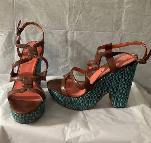 Via Spiga  Open For Teal Wedge Heels