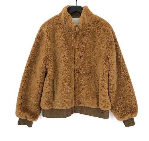 Zyia  Reversible Teddy Bomber Jacket Brown Cream XL