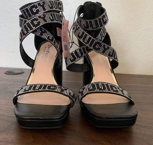 Juicy Couture  Macarena Black Strappy Rhinestone Platform Heels 8