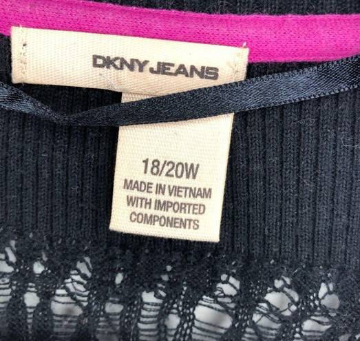 DKNY  Jeans Cardigan Open Weave Black Knit Cover Up Sz 18/20W GUC Short Sleeves