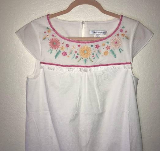 Southern Tide  Dress White Seersucker Embroidered Dress Sz 4 NWT Floral Fringe