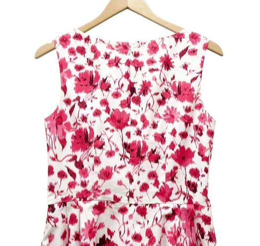 Oscar de la Renta  Pink & White Floral Stretch Cotton A-Line Dress Women’s Size 6