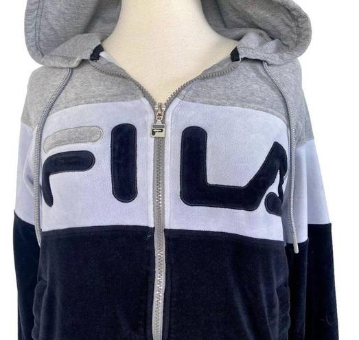 FILA  RETRO COLOR BLOCK FULL ZIP HOODED VELVET VELOUR PLUSH JACKET SIZE S