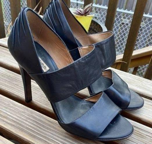 All Saints Spitalfields Black Leather Wide Strap Open Toe Ruched Sandal …