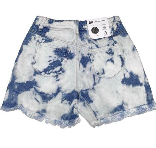 BP New  Ripped Cutoffs High Rise Shorts Non-Stretch Denim Blue Bleach Wash