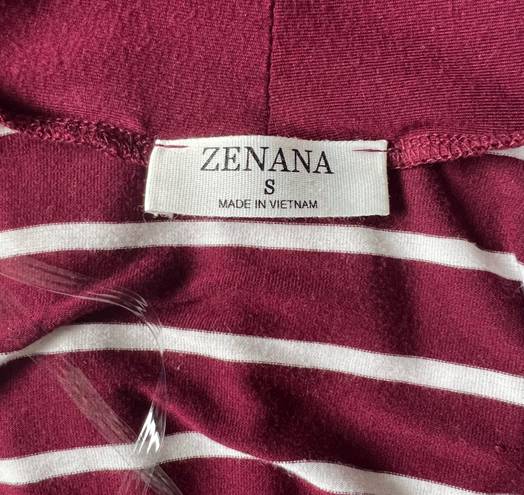 Zenana Outfitters Burgundy & White Striped Long Cardigan