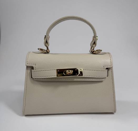 Vera Pelle Small Cream Handle Bag with a Strap | Made in Italy 