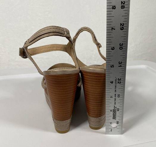 Frye Women's  Corrina stitch Taupe Leather Sling Back Wedge Sandals Sz 8.5M