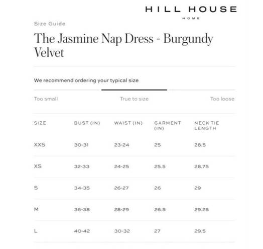 Hill House NWT  The Jasmine Nap in Burgundy Velvet Smocked Midi Dress XS