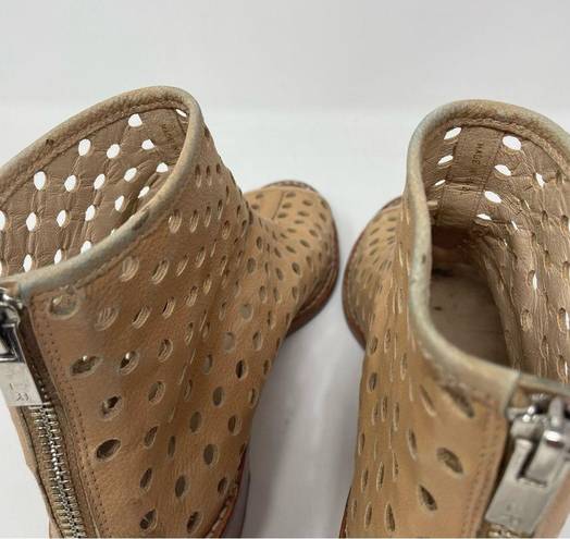 Loeffler Randall  Ione Beach Tan Leather Perforated Peep Toe Ankle Boots Shoes 6