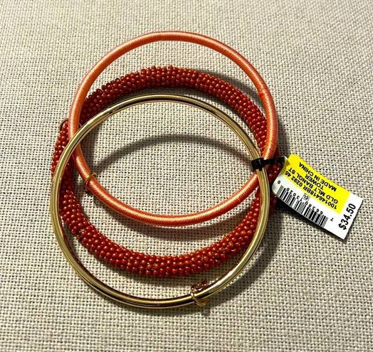 INC  Gold-Tone 3-Piece Set Pave Charm Seed Bead & Thread-Wrapped Bangle Bracelets