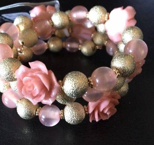 Nicole Miller New  Peachy & Gold Beaded Wrap Bracel