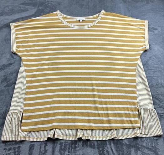 Umgee  Blouse Womens Size 1X Striped Boxy Boutique Yellow Boho Preppy Classic