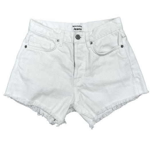 Reformation  Jesse Relaxed Jean Shorts in Vintage White Frayed Hem Size 24