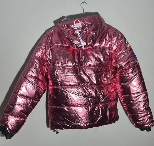 Champion NWT  Pink Metallic Zip-Front Puffer Coat NASA Patches Unisex Size M