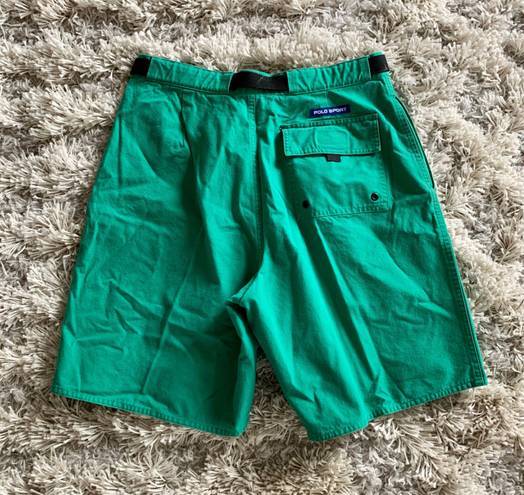 Polo Green Vintage  Sport Shorts Cotton High Waisted Buckle Belt Shorts