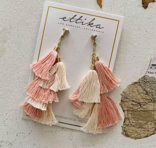 Ettika  x Revolve Pink Fringe Tassel Statement Boho Dangle Earrings