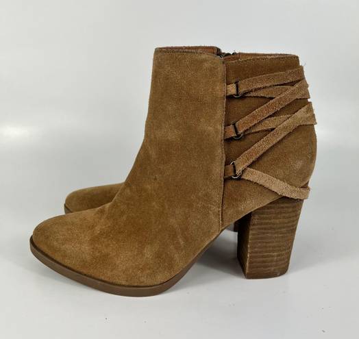 Franco Fortini Carly Brown Suede Braid Lace Back Wooden Booties