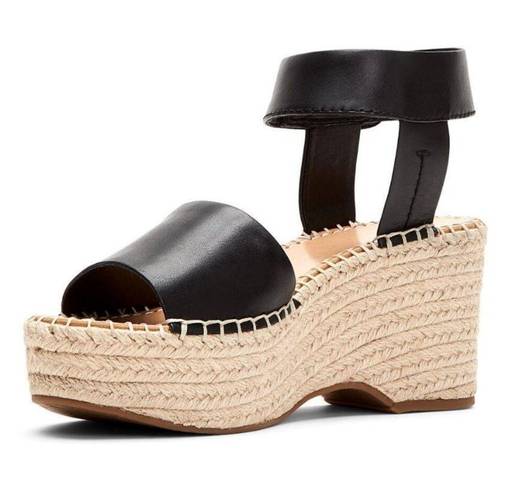 Frye  and Co Amber Espadrille Platform Wedge Sandals Black Leather Women's 6