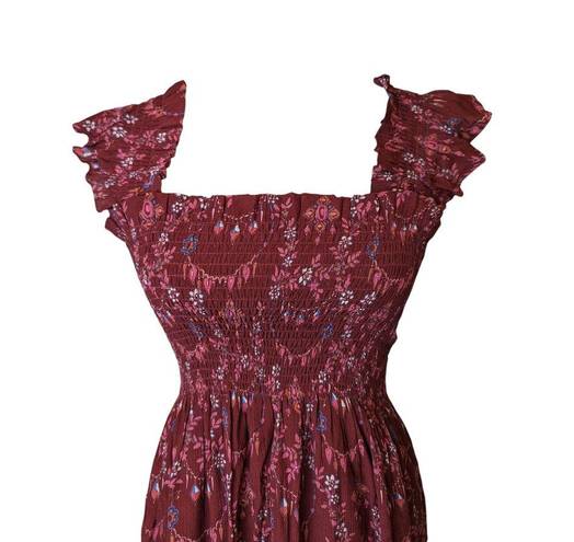 Hill House Ellie Nap Dress Size Small  Garnet Charm Scallop Crinkle Chiffon