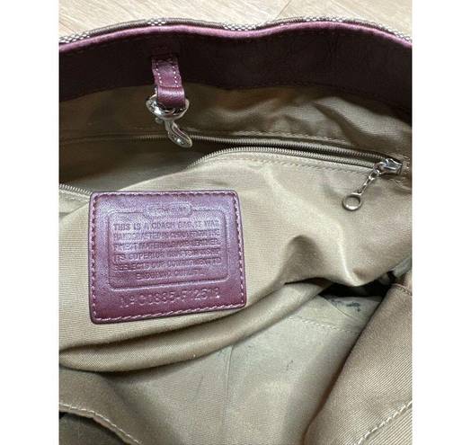 Coach VTG  Hampton Signature Jacquard  Burgundy Leather Hobo Tote Bag F12518