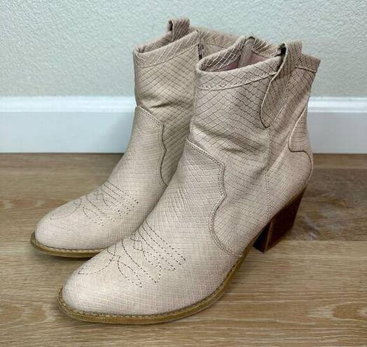 Dirty Laundry  Light Pink Western Reptile Embossed Ankle Boots