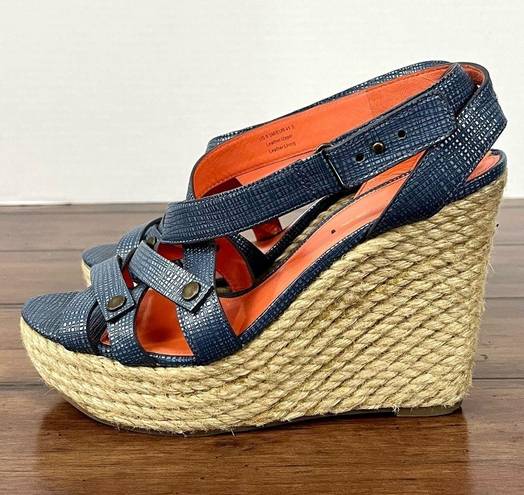 Via Spiga  Blue Metallic Espadrille Wedge Sandals - Size 9.5